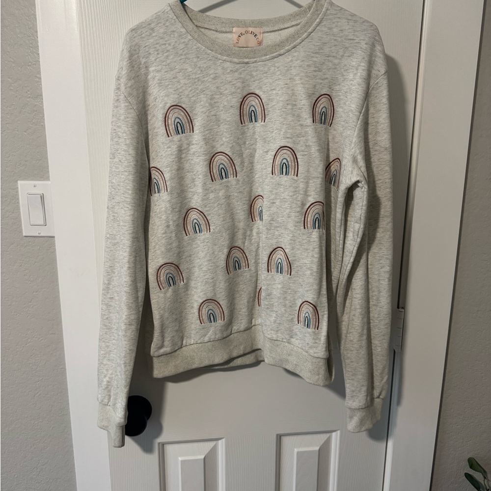 Gray Sweatshirt with Rainbow Pattern